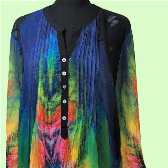 Serengeti sheer, long sleeved, multi color dress. Size XL. - Picture 3 of 9